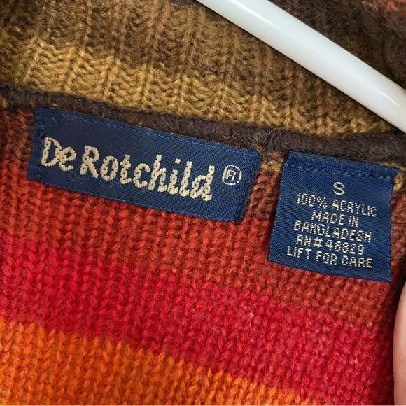 Vintage 90s Crop Cardigan Sweater Womens Size Small Striped Retro Brown Red Tan - Picture 7 of 7